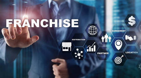 Réseau de franchisés Réseau de franchisés avec plusieurs icones digitales