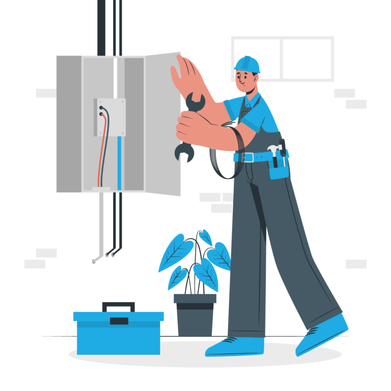 Illustration : électricien intervenant sur une installation