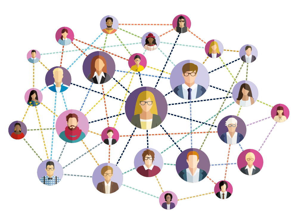 Représentation un réseau de professionnels. Toutes les personne sont liées entre elles.