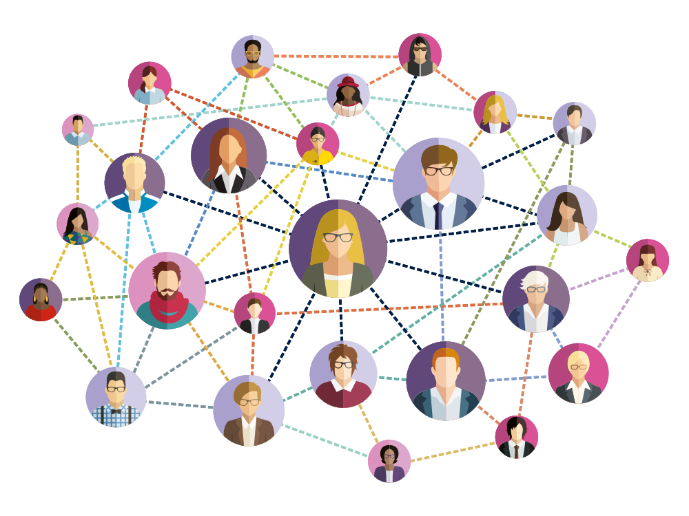 Réseaux de prestataires Représentation un réseau de professionnels. Toutes les personne sont liées entre elles.